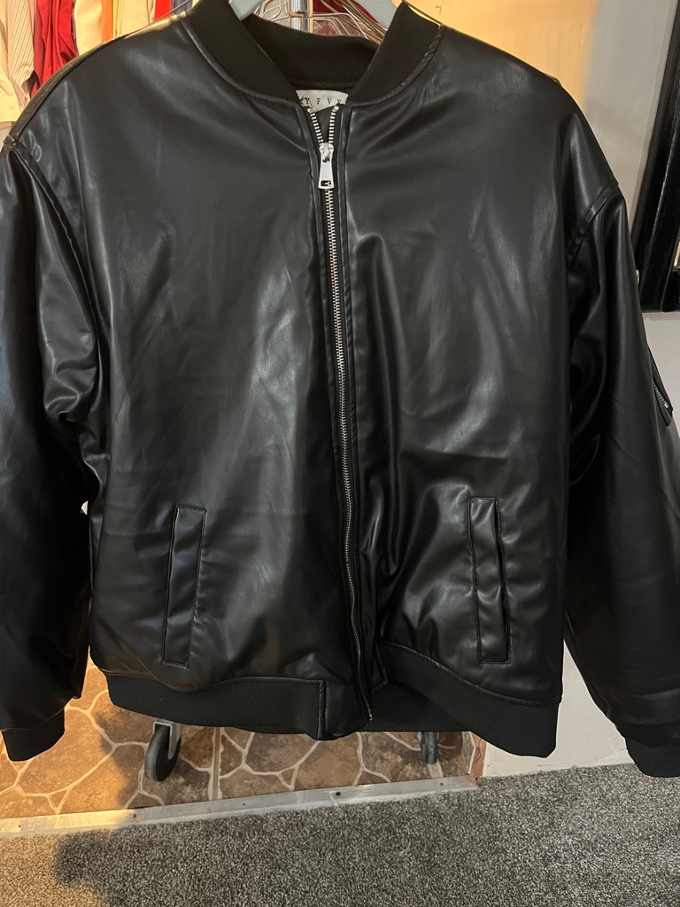 Women’s Black Faux Leather Bomber Jacket - Classic Zip Front